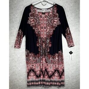 NWT Studio One New York Womens Black/Red Shift Dress Boho Size Petite XL Cottage